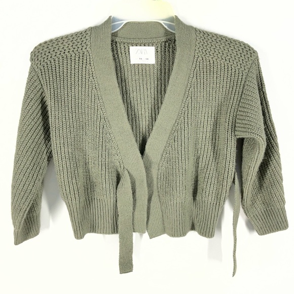 Zara Kids Girls Sage Green Chunky Knit Wrap Front Tie Cozy Cardigan | 8-9 - Picture 1 of 12
